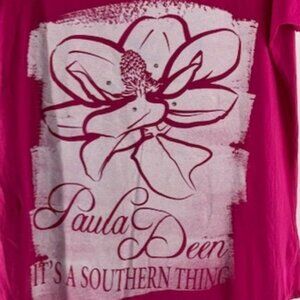 NWT Paula Deen Pink White Magnolia Rhinestone T-Shirt XL It's A Southern Thing